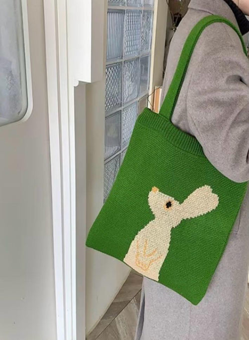 Green Knitted Rabbit Handbag